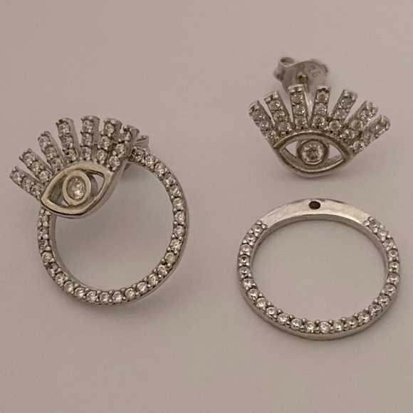 Jewelry - 925 Silver cz post earrings evil eye